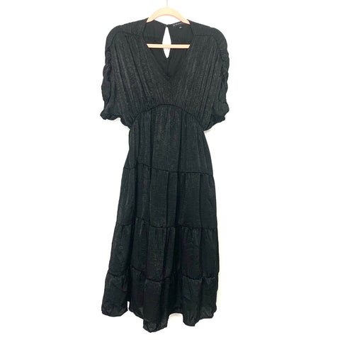 Gibson Look Black Shirred Satin Midi Dress- Size XXS