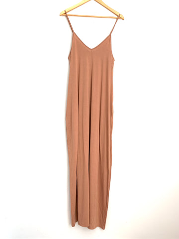 Zenana Premium Tan Soaghetti Strap Dress with Pockets- Size S