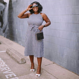 Gibson Black and White Gingham Halter Belted Midi Dress- Size M
