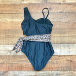 No Brand Black with Side Cut Out and Animal Print Tie Padded One Piece- Size M