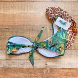 Mojito Safari/Leopard Print One Shoulder Ruffle Bikini Top NWT- Size L (we have matching bottoms)