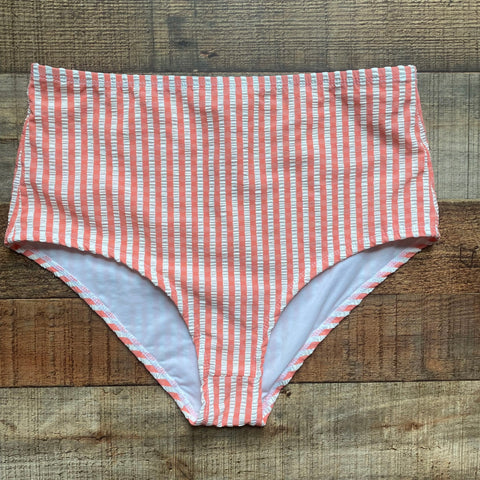 J Crew Coral and White High Waisted Bikini Bottoms- Size XS (BOTTOMS ONLY)