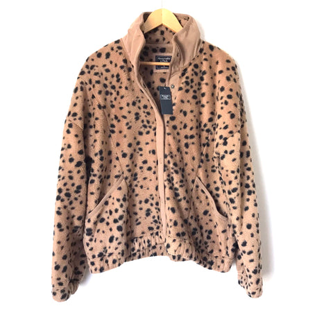 Abercrombie & Fitch Brown Animal Print Faux Fur Jacket NWT- Size XL