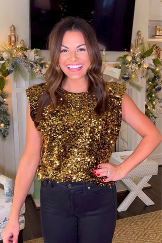 Buddy Love Gold Sequin with Shoulder Pads Sleeveless Top- Size S (sold out online)