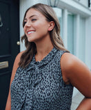 LOFT Animal Print Tie Collar Blouse- Size L