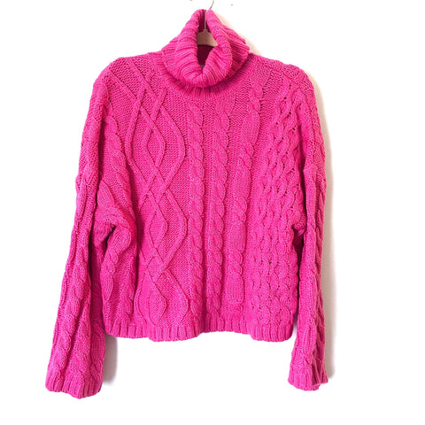 Judith March Pink Cable Knit Turtleneck Bell Sleeve Sweater- Size S