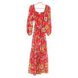 Flying Tomato Red Floral Sheer Sleeve Belted Maxi Dress- Size S