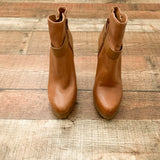 Gianni Bini Camel Side Zip With Buckle High Heel Booties- Size 7
