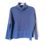Joan Vass Blue Turtleneck Dolman Sleeve Side Slit Sweater- Size S