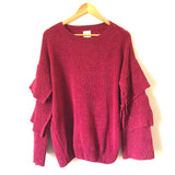 Mint Julep Red Wine Ruffle Sleeve Sweater- Size S