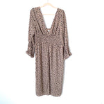 Shades of Rose Tan Animal Print Smocked Waist and Back Button Up Slit Dress- Size XL (sold out online)