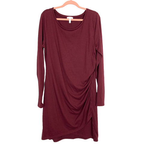 Leith Maroon Ruched Side Wrap Hem Dress- Size XXL
