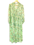 Zara Light Green Floral Maxi Dress with Metallic Details- Size S