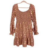 Hazel & Olive Pink with Metallic Leaf Print Dress- Size M