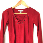 Adam Levine Red Lace Up Long Sleeve Top- Size XS