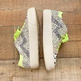 Gianni Bini Animal Print Neon Yellow Lace Sneakers- Size 7