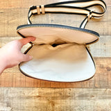 Marc Jacobs Tan Leather Crossbody with Black/White/Metallic Gold Strap