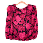Do+Be Black/Pink Floral Shoulder Pad Elastic Waist Top NWT- Size S (sold out online)