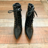 No Brand Black Faux Leather Lace Up Stiletto Boots- Size 38 (US 7.5 BRAND NEW)