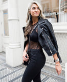 BCBG Black Sheer Lace Bodysuit- Size S