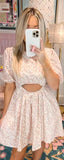 Moodie White with Light Pink Floral Print Front Cutout Dress NWT- Size M