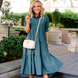La Ven Forest Green Voluminous Shirt Dress- Size XS