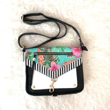 Call It Spring Floral Black & White Striped Purse