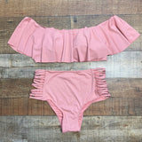 Envya Peach Pink Ruffle Off the Shoulder Bikini Top- Size S (we have matching bottoms)