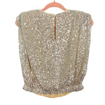 The Impeccable Pig Champagne Sequins Shoulder Padded Top- Size S