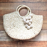 No Brand Rattan Pom Pom Half Moon Handbag (LIKE NEW)