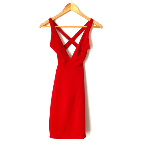 Lulus Red Deep V Halter Strappy Back Bodycon Mini Dress- Size XS