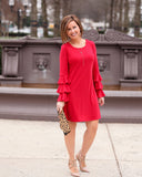 CeCe Red Layered Ruffle Sleeve Dress- Size S