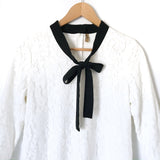 KanFei White Lace Dress with Black Collared Neck Tie- Size M