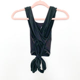 Made With Love Blue Blush Black Criss Cross Black Tie Top- Size S