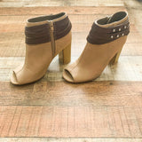 Qupid Tan/Brown Studded Strap Open Toe Booties- Size 6.5 (See Notes)