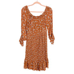 No Brand Brown with Floral Pattern Ruffle Smocked Dress- Size ~M (see notes)