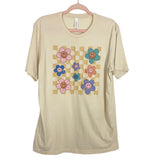 Bella + Canvas Beige Smiley Face Flowers Tee- Size L (see notes)