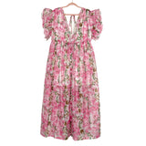 Vestique Pink Floral Flutter Sleeve Button Front Truly Madly Deeply Maxi Dress- Size S (sold out online)