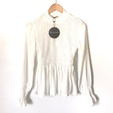 Burans Fashion White Smocked Long Sleeve Peplum Top NWT -Size S (see notes)