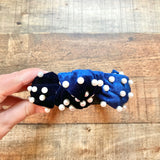 No Brand Blue Velvet with Pearls Knot Headband