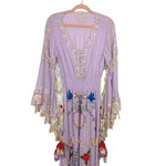 Fillyboo Purple Embroidered Tassel Smocked Waist Bell Cut Sleeve Dress- Size XS