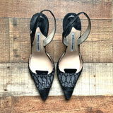 Manolo Blahnik Grey Snakeskin & Fabric Sling Back Heels- Size 40 (See Notes)