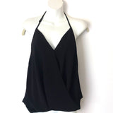 Aqua Black Drape Front Blouse Halter- Size XS