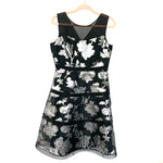 Kay Unger Black Silver Floral Lined Cocktail Dress- Size 8