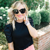 English Factory Black Mini Ruffle Puff Sleeve T-Shirt- Size XS
