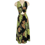 Shein Black Palm Print Front Cutout Back Tie Slit Dress- Size M