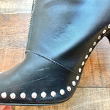 Wild Diva Black Faux Leather Studded Front Zipper Stiletto Boots- Size 7.5 (see notes)