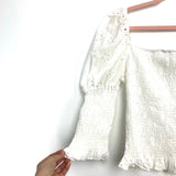 Shein White Smocked Puffed Eyelet Sleeve Crop Top- Size 0XL