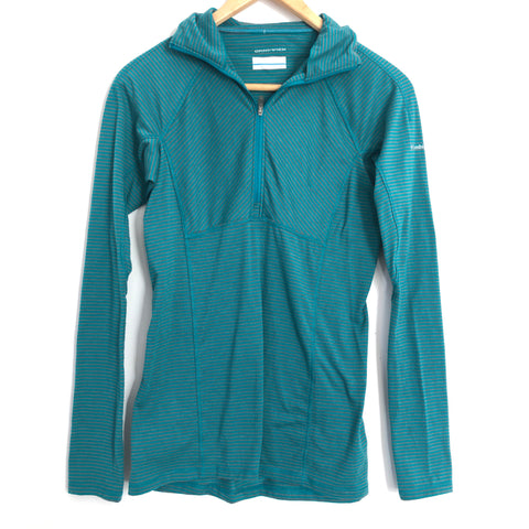 Columbia Omni-Wick Green/Grey Striped Zip Pullover- Size XS