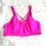 Chicsoul Hot Pink Strappy Removable Pads Bikini Top- Size XL (TOP ONLY)